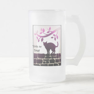 Caneca De Cerveja Vidro Jateado Trick or Treat Gato Preto