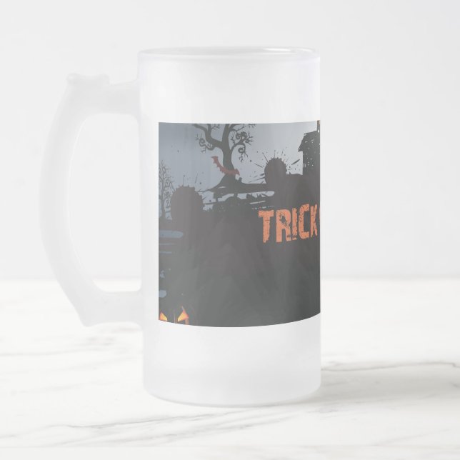 Caneca De Cerveja Vidro Jateado Trick ou trata o castelo (Esquerda)