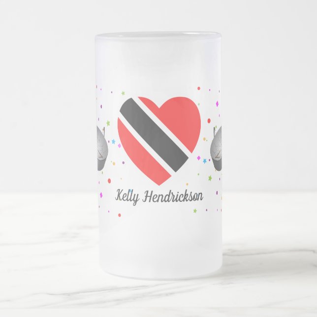 Caneca De Cerveja Vidro Jateado Trinidad e Tobago Flag e Steelpan com seu nome (Centro)