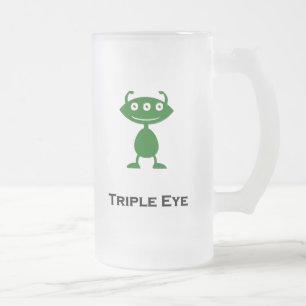 Caneca De Cerveja Vidro Jateado Triplo Olho Verde