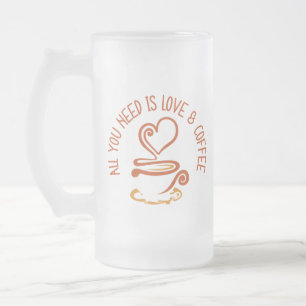 Caneca De Cerveja Vidro Jateado Tudo Que Você Precisa É De Amor E Café