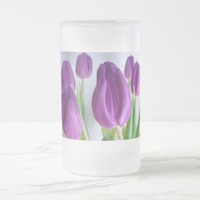 Caneca De Cerveja Vidro Jateado Tulipas Roxas (Centro)