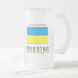 Caneca De Cerveja Vidro Jateado Ucrânia e Bandeira da Ucrânia com seu texto