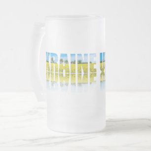 Caneca De Cerveja Vidro Jateado Ucrânia: rótulo com céu azul e campo amarelo