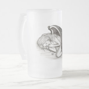 Caneca De Cerveja Vidro Jateado Um anjo adormecido, Design preto e branco