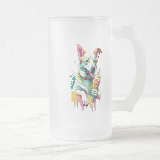 Caneca De Cerveja Vidro Jateado Um cachorro feliz comendo um sorvete