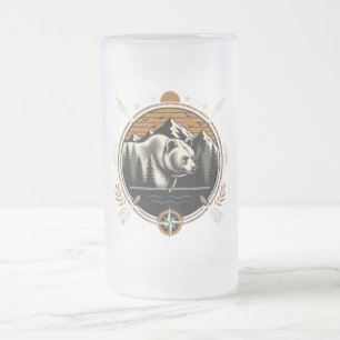 Caneca De Cerveja Vidro Jateado Ursa montanhista rústica e vintage ao ar livre