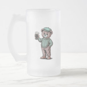 Caneca De Cerveja Vidro Jateado Ursa Teddy Fofa Segurando Cerveja
