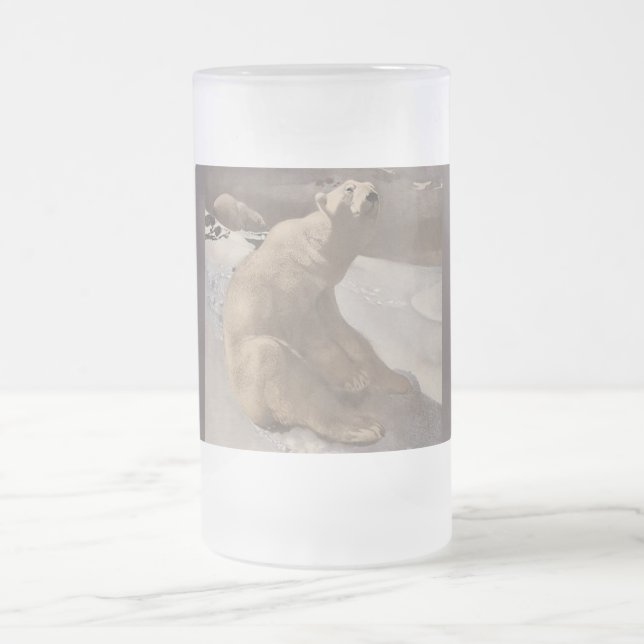 Caneca De Cerveja Vidro Jateado Urso polar a saltar na ilustração da colheita de n (Centro)