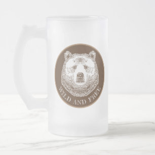 Caneca De Cerveja Vidro Jateado Urso, Selvagem E Gratuita, Ilustração Desenhada 