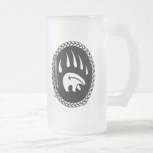 Caneca De Cerveja Vidro Jateado Urso Tribal Bear Bear Vidro das Primeiras Nações