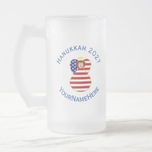 Caneca De Cerveja Vidro Jateado USA Angel Red Hair Hanukkah Flag Personalizado