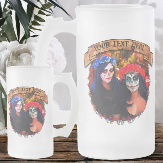 Caneca De Cerveja Vidro Jateado Vallarta Catrinas com Flores e Velas 1718 (Criador carregado)