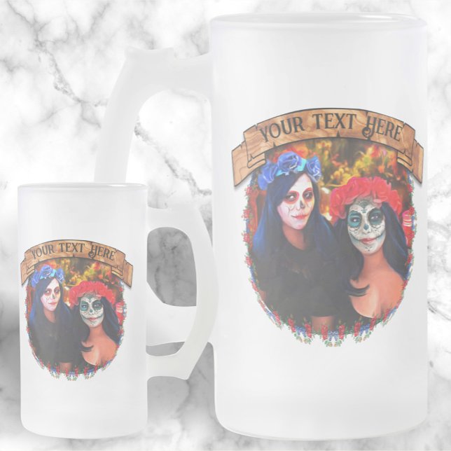 Caneca De Cerveja Vidro Jateado Vallarta Catrinas com Flores e Velas 1718 (Criador carregado)