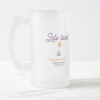 Caneca De Cerveja Vidro Jateado Vamos brindar ao nome da festa de noivado data taç