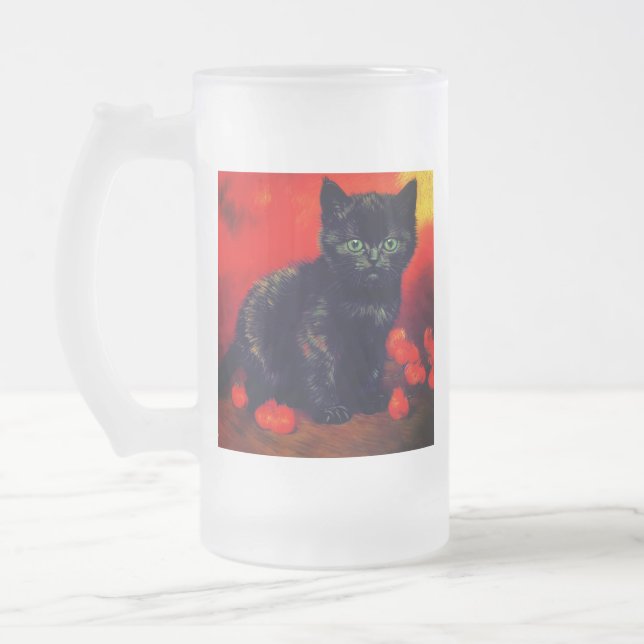Caneca De Cerveja Vidro Jateado Van Gogh Black Kitten (Esquerda)