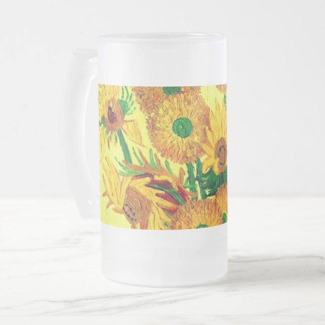 Caneca De Cerveja Vidro Jateado Van Gogh Sunflower (Frente Esquerda)