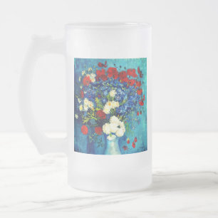 Caneca De Cerveja Vidro Jateado Van Gogh Vase com Cornflower e Poppies