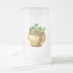Caneca De Cerveja Vidro Jateado Vaso Verde de Trevos da Sorte do Dia de São Patríc