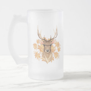 Caneca De Cerveja Vidro Jateado Veado nobre. Outono