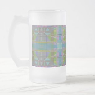 Caneca De Cerveja Vidro Jateado Verde Azul Roxo Geométrico