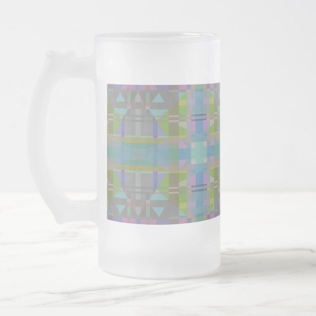 Caneca De Cerveja Vidro Jateado Verde Azul Roxo Geométrico (Esquerda)