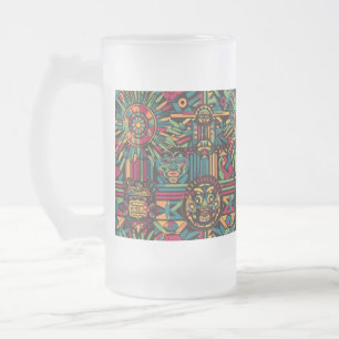 Caneca De Cerveja Vidro Jateado Vidro Fosco Azul "Ancestral Paradigm" Refrigerado