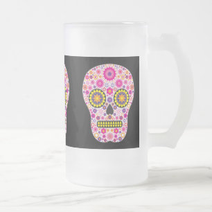 Caneca De Cerveja Vidro Jateado Vidro mexicano cor-de-rosa do crânio do açúcar