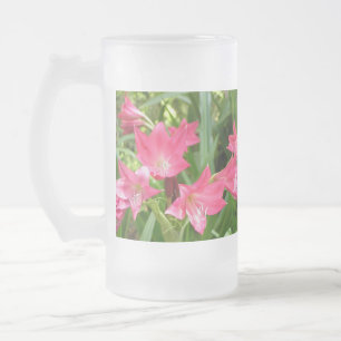 Caneca De Cerveja Vidro Jateado Vidros de fosco dos lírios de Crinum do rosa