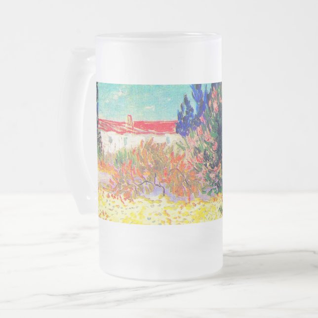 Caneca De Cerveja Vidro Jateado Vincent Van Gogh Flor Garden (Frente Esquerda)