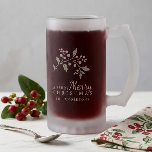 Caneca De Cerveja Vidro Jateado Vinha & Motivo de Natal Berry ID1337