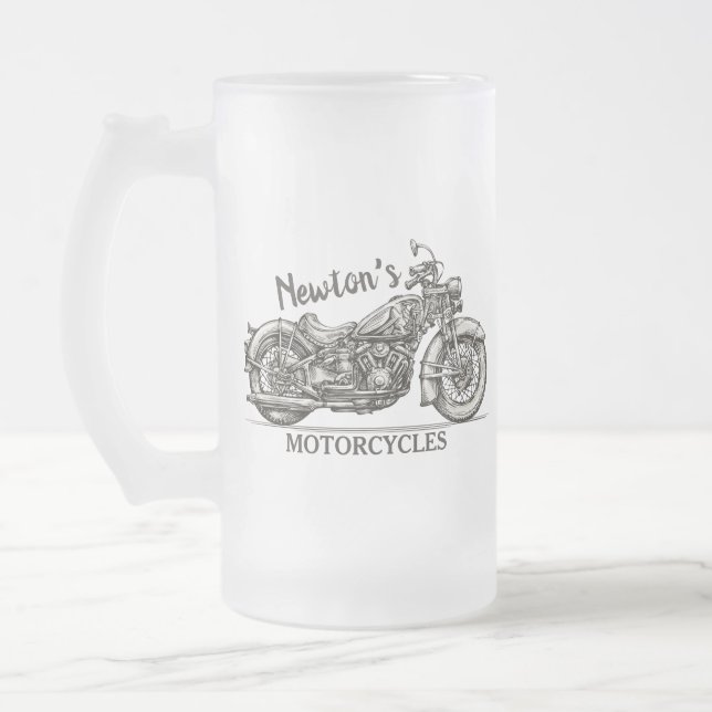 Caneca De Cerveja Vidro Jateado Vintage Motorcycle Personalized NAME Garage (Esquerda)