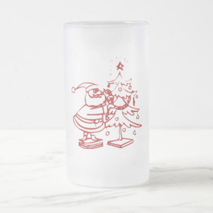 Caneca De Cerveja Vidro Jateado Vintage Papai Noel vermelho na árvore de Natal