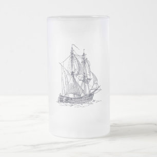 Caneca De Cerveja Vidro Jateado Vintage Ship