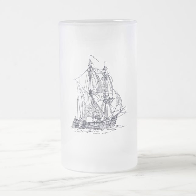 Caneca De Cerveja Vidro Jateado Vintage Ship (Centro)
