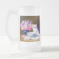 Vintage White Kitten com Fita Roxa