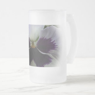 Caneca De Cerveja Vidro Jateado Violeta e branco pensamento