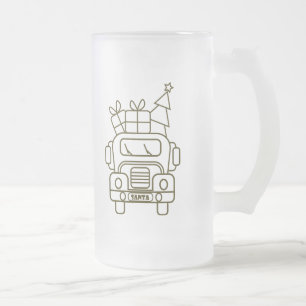 Caneca De Cerveja Vidro Jateado Visão geral da frente do carro de Papais noeis de 