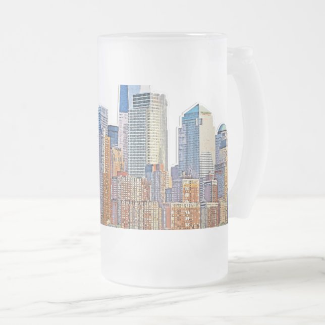Caneca De Cerveja Vidro Jateado Visão majestosa de arte Nova Iorque Skyline (Frente Esquerda)