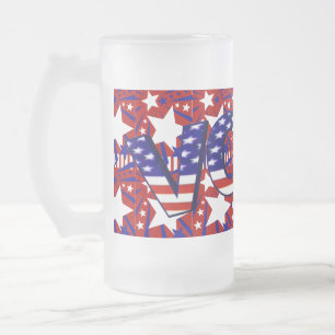 Caneca De Cerveja Vidro Jateado Votar com Estrelas e Stripes -