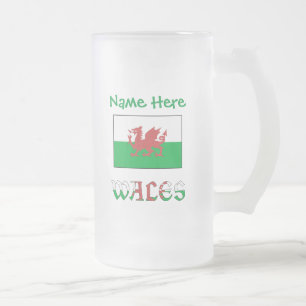 Caneca De Cerveja Vidro Jateado Wales Welsh Flag Personalização Verde