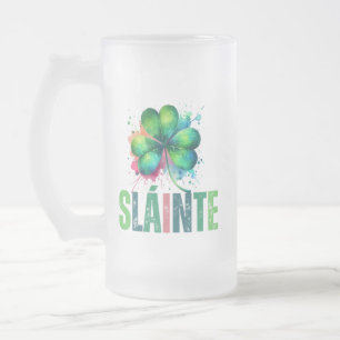 Caneca De Cerveja Vidro Jateado Watercolor Shamrock - Sláinte - Rua Patrick Day