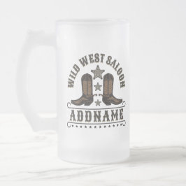 Caneca De Cerveja Vidro Jateado Western Cowboy Boots ADD NAME Xerife Spurs Saloon