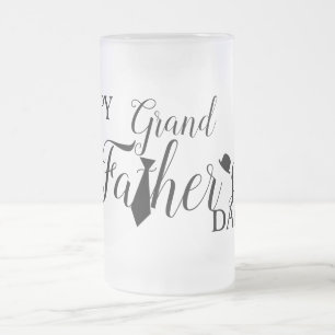 Caneca De Cerveja Vidro Jateado White Black Script Tie Happy Grand Dia de os pais