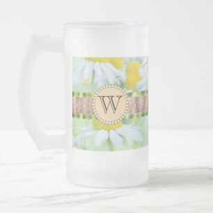 Caneca De Cerveja Vidro Jateado White Daisy está em Green Meadow Monograma