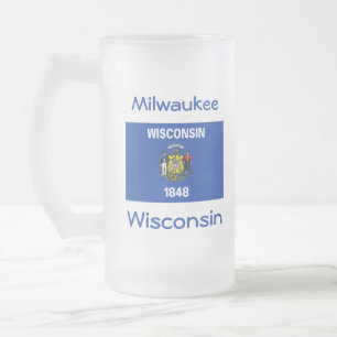Caneca De Cerveja Vidro Jateado Wisconsin Flag Map City Mug