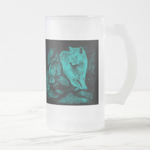 Caneca De Cerveja Vidro Jateado Wolf e Raven na Noite