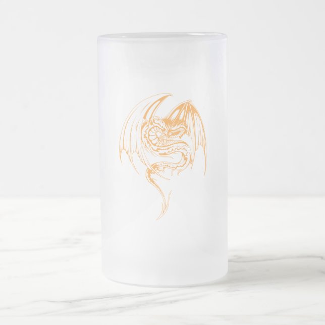 Caneca De Cerveja Vidro Jateado Wyvern Dragon São Criaturas Míticas Fantásticas (Centro)