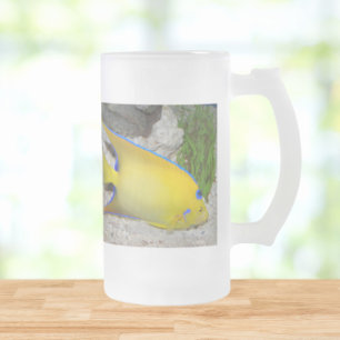 Caneca De Cerveja Vidro Jateado Yellow and Blue Queen Angelfish
