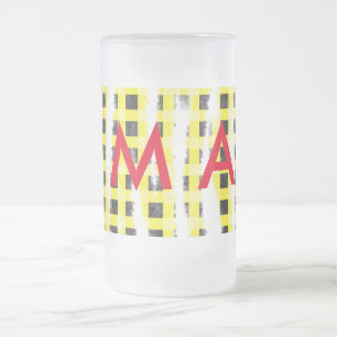 Caneca De Cerveja Vidro Jateado Yellow Black checkboard add name monograma name le